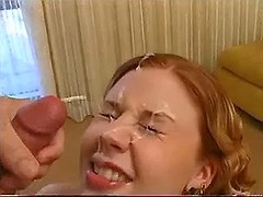 Young cockloving gal gets facial kneeling in hotel